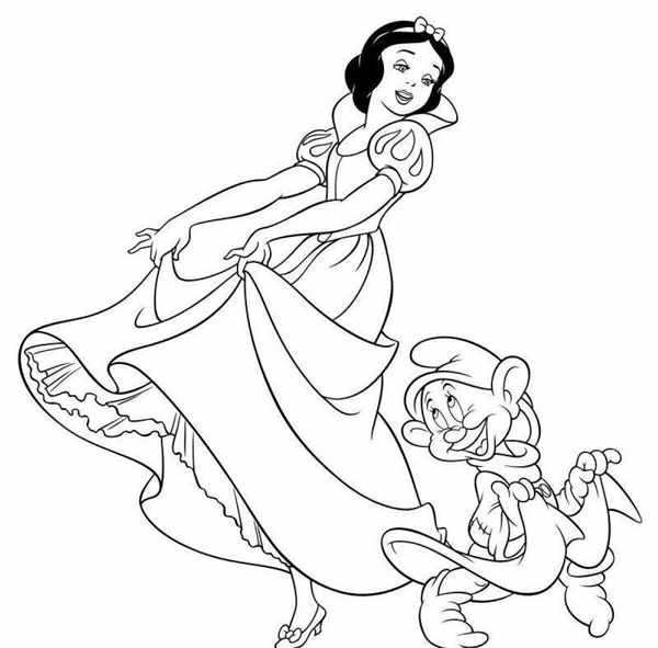 Раскраска принцессы Disney Белоснежка и семь гномов