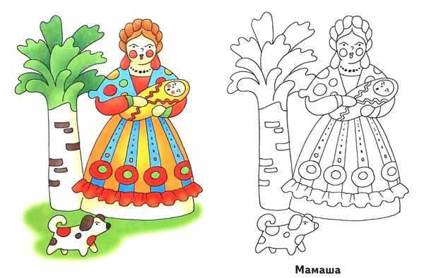 Дымковская Барыня раскраска для детей