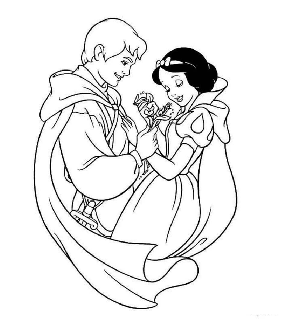 Раскраска принцессы Disney Белоснежка и семь гномов