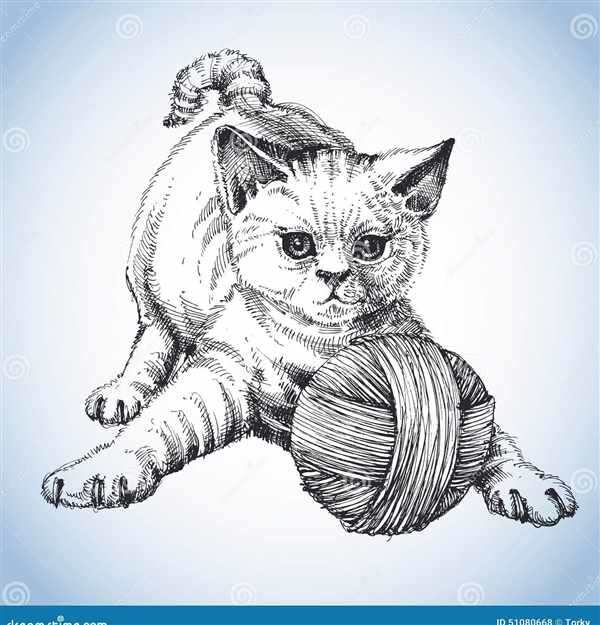 Котенок с клубочком раскраска