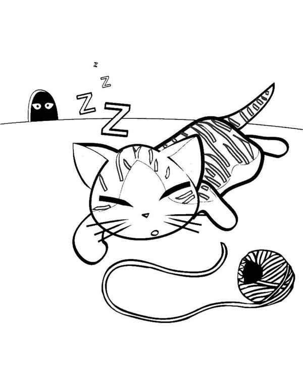 Котенок с клубочком раскраска