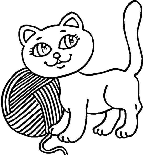 Котенок с клубком раскраска
