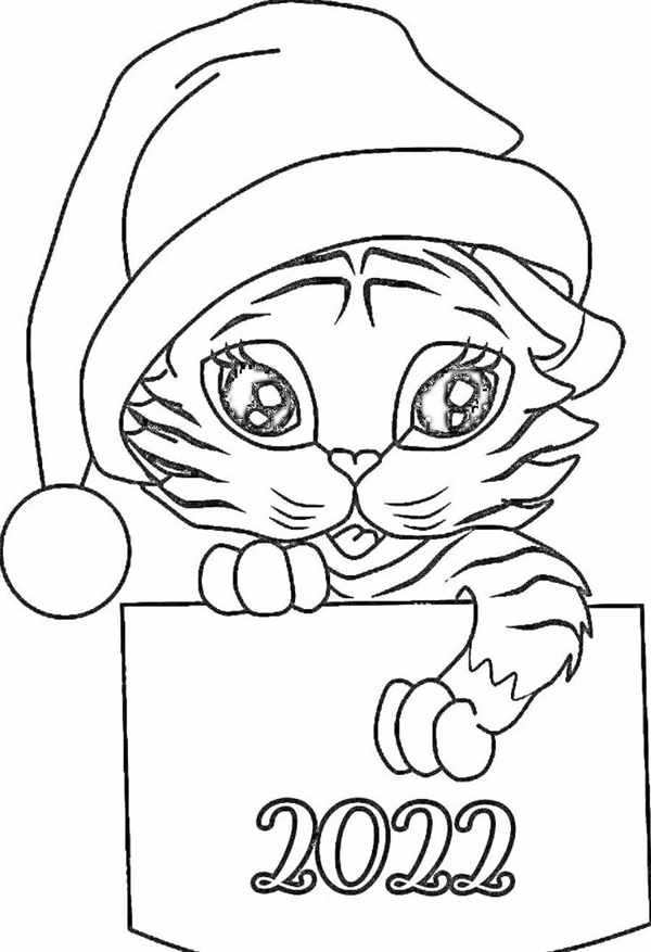 Новогодняя кошечка раскраска