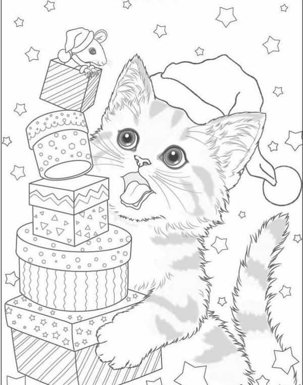 Раскраска новогодний котик