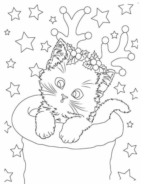 Раскраски новогодние котята