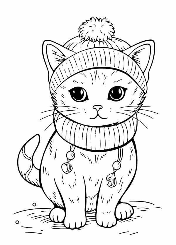 Новогодняя кошечка раскраска