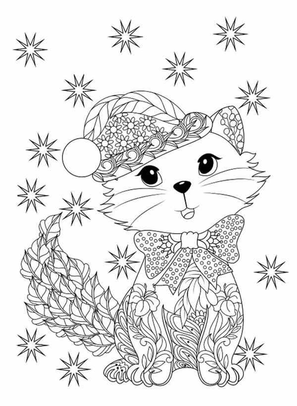 Раскраски новогодние котята
