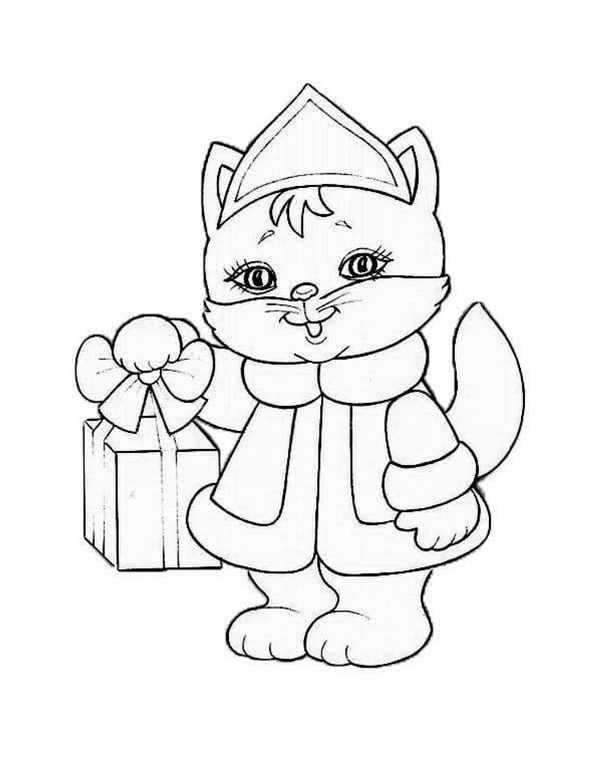 Раскраска новогодний котик
