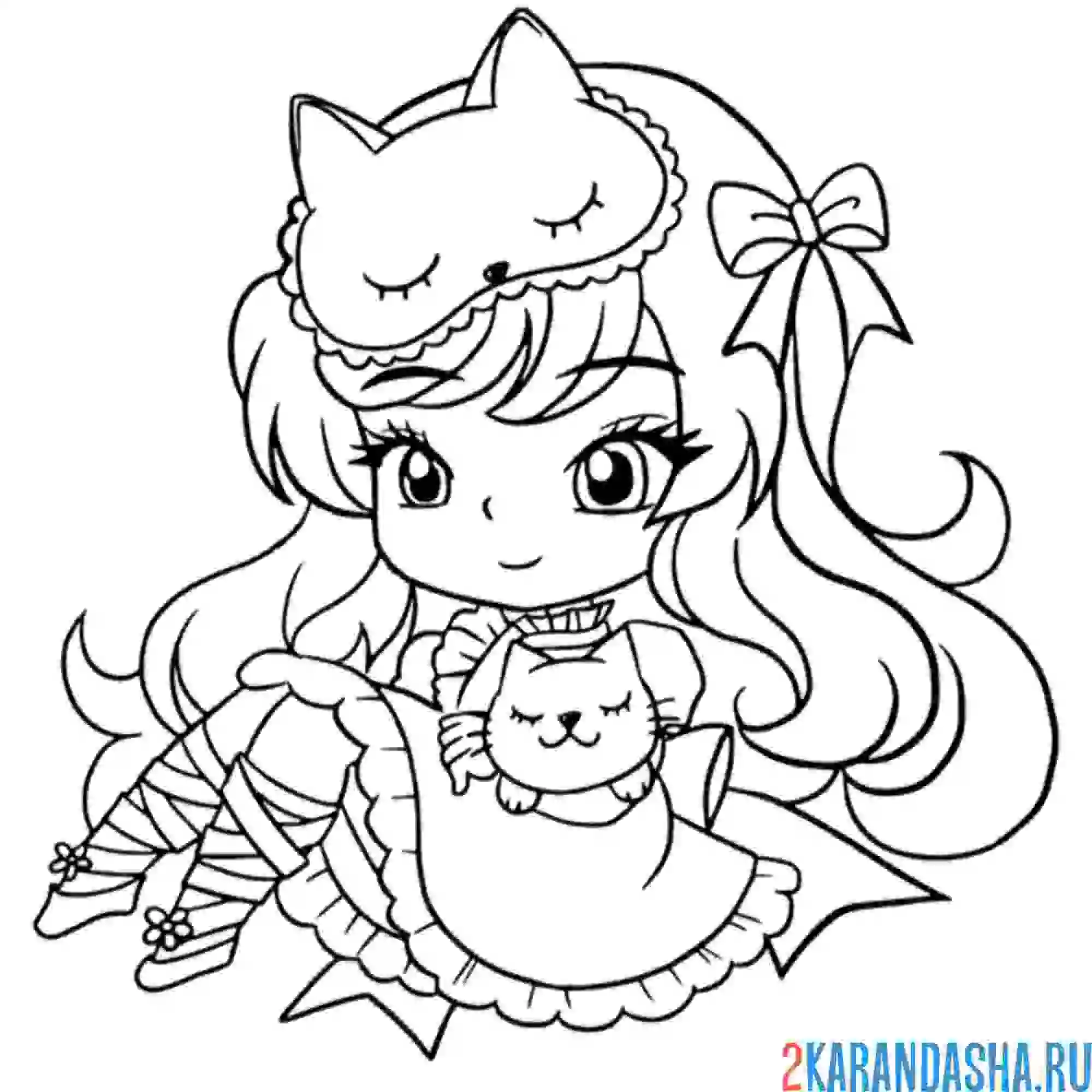 Котенок с сердечком раскраска