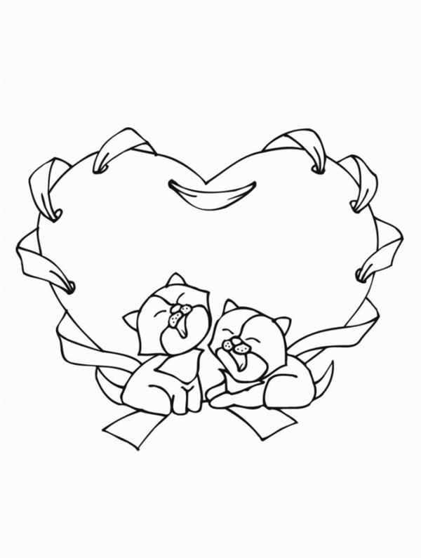 Котенок с сердечком раскраска