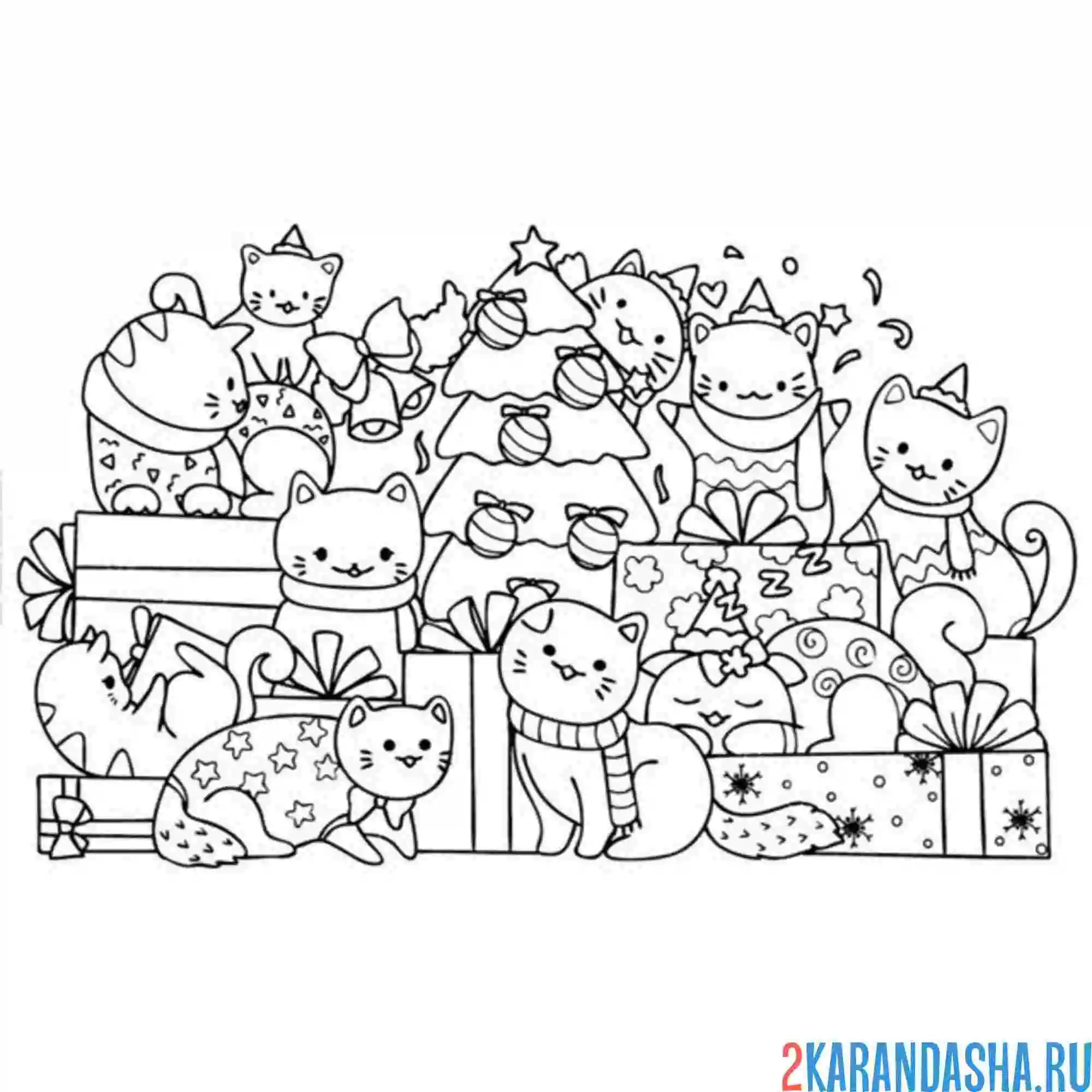 Раскраска семья кошек