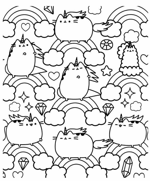 Раскраска котик Единорог