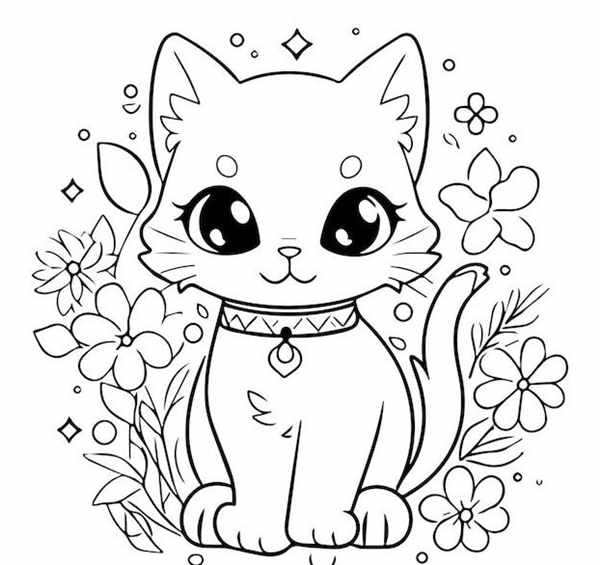 Раскраска кошечка с сердечком