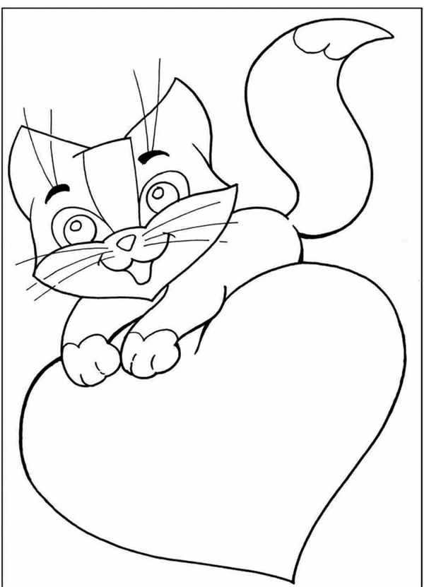 Раскраска котик с сердечком
