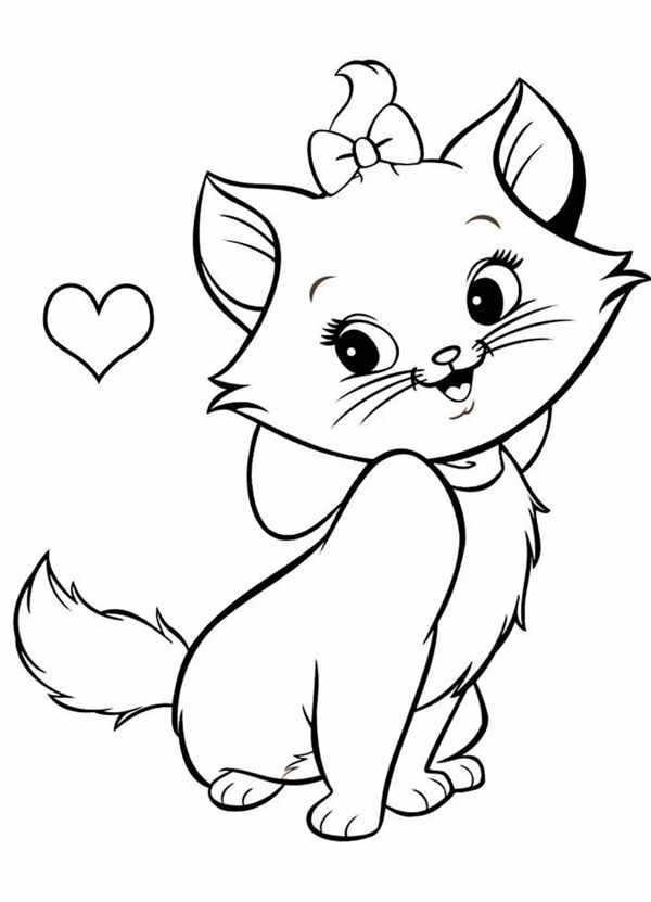 Кот с сердечком раскраска