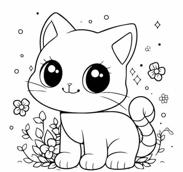 Раскраска кошечка с сердечком