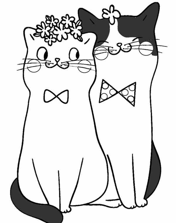 Раскраска котики с сирдечкам