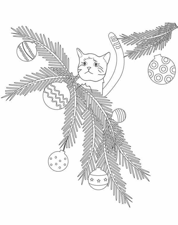 Новогодний кот раскраска