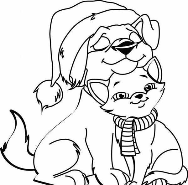 Новогодняя кошка раскраска