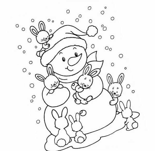Раскраска Снеговик для детей 5-6 лет