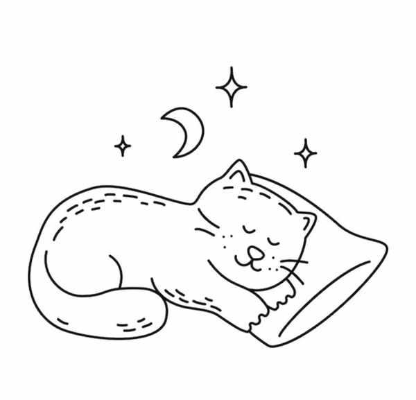 Спящий кот раскраска для детей