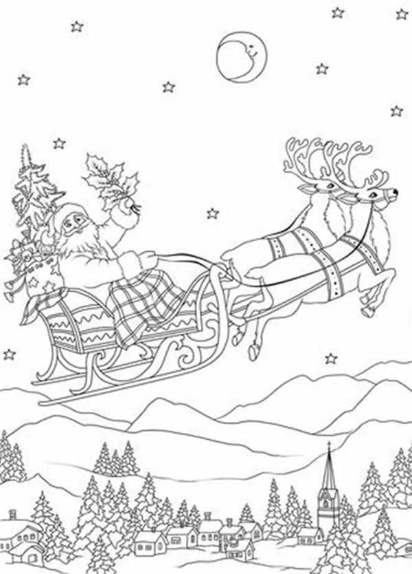 Новогодний пейзаж раскраска
