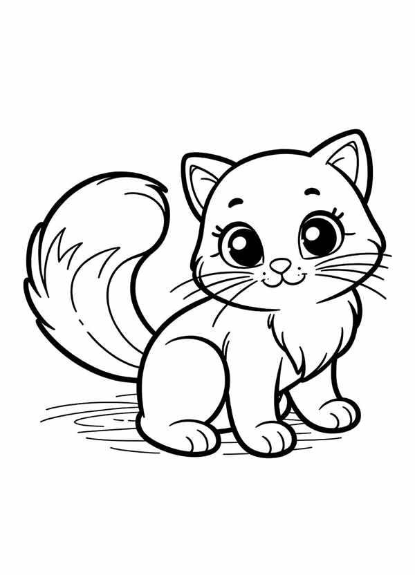 Раскраска пушистая кошка для детей
