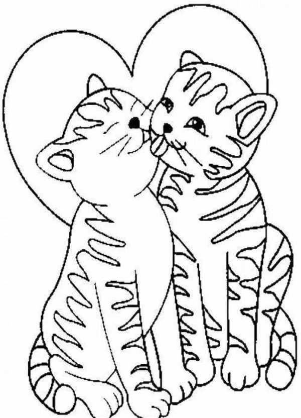 Раскраска мама кошка и котенок