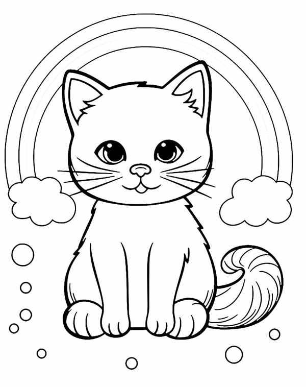 Радужное приключение Раскраска с котенком