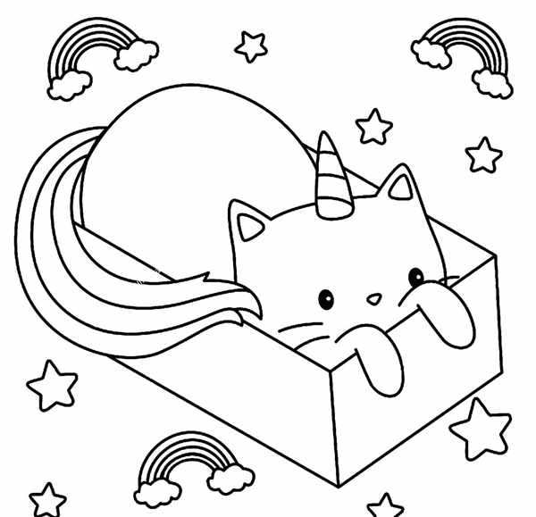 Радужное приключение Раскраска с котенком
