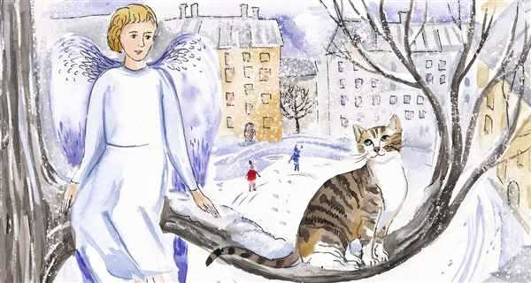 Кошка с крыльями рисунок