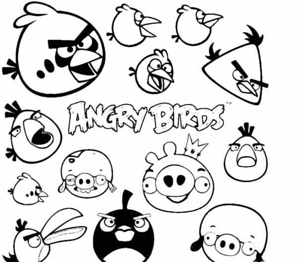 Раскраска Angry Birds Веселые Игры для Взрослых и Детей