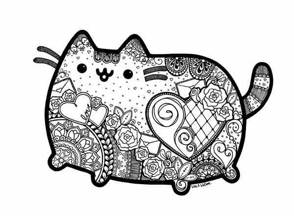 Раскраска котик в пончике