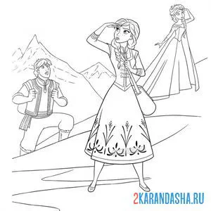 Раскраска Эльза и Анна и Олаф