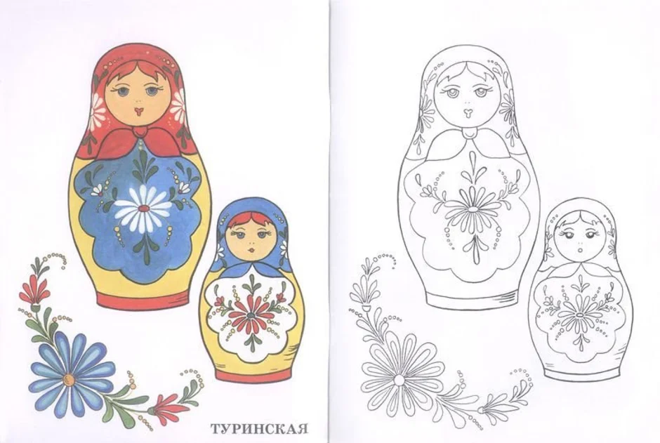 Матрешка раскраска для детей