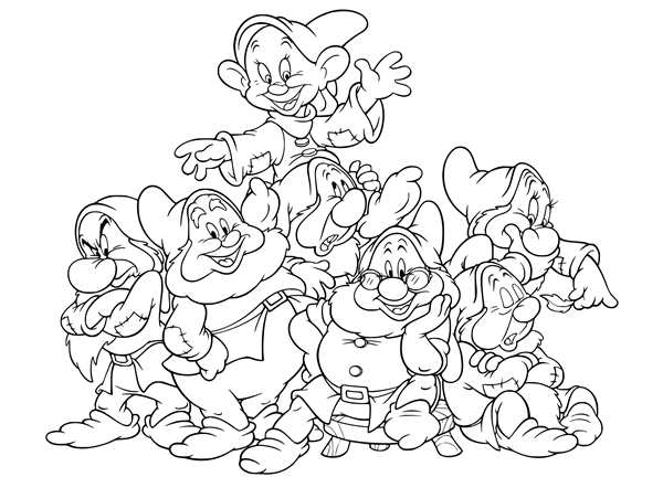 Раскраска принцессы Disney Белоснежка и семь гномов
