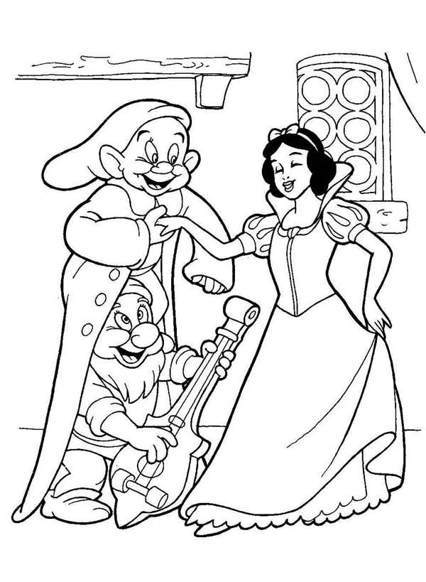 Раскраска принцессы Disney Белоснежка и семь гномов