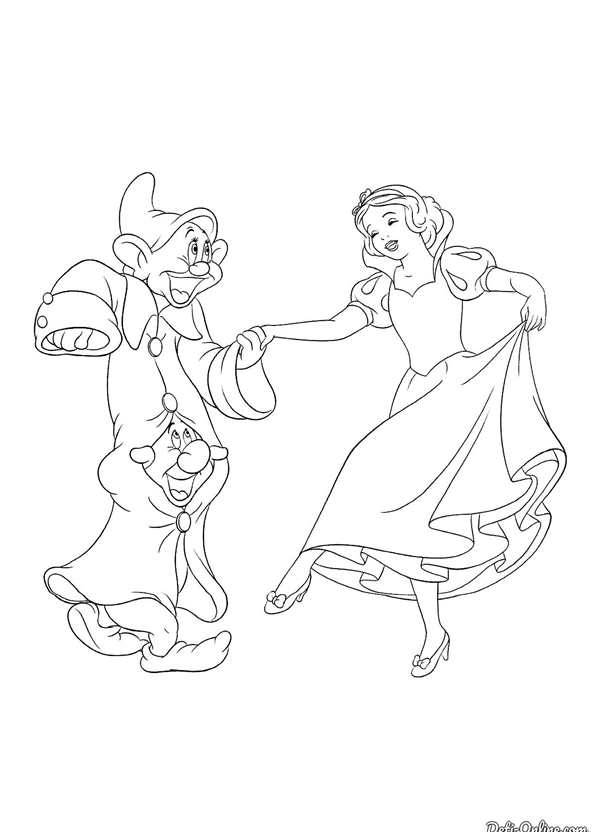Раскраска принцессы Disney Белоснежка и семь гномов