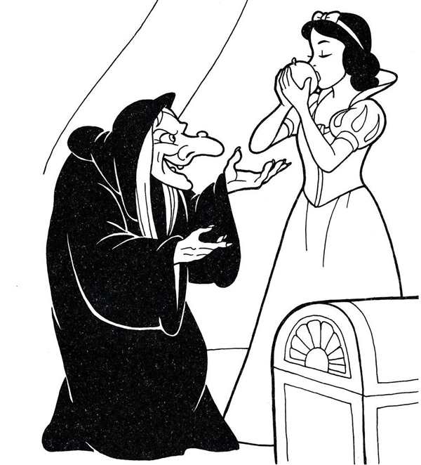 Раскраска принцессы Disney Белоснежка и семь гномов
