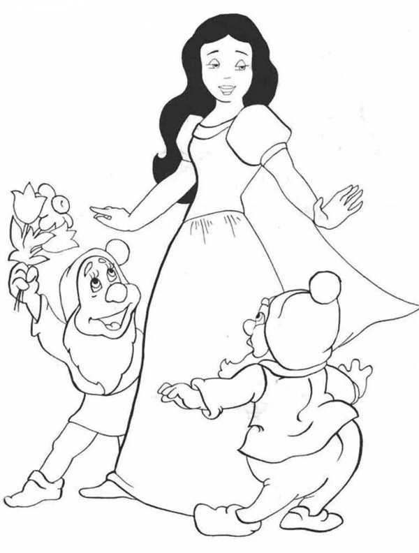 Раскраска принцессы Disney Белоснежка и семь гномов