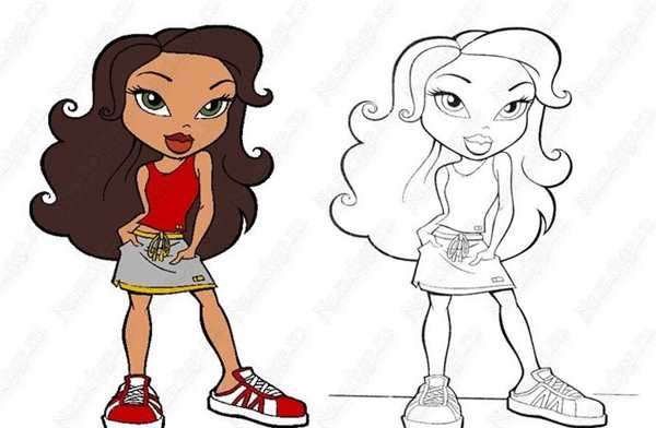 Раскраска Bratz веселые моменты на тренировке