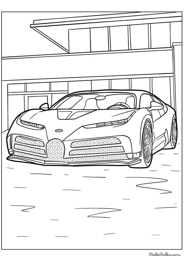 Раскраска Бугatti Chiron с видами на горы