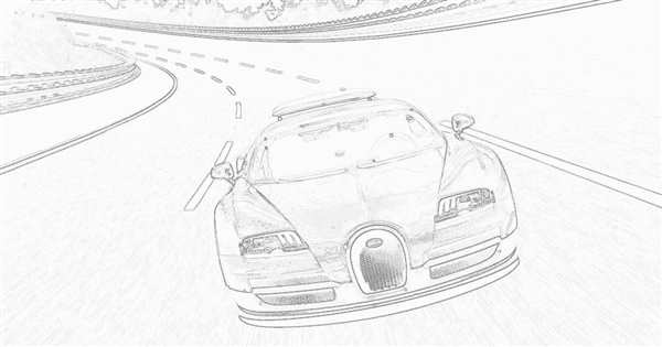 Раскраска Бугatti Chiron с видами на горы