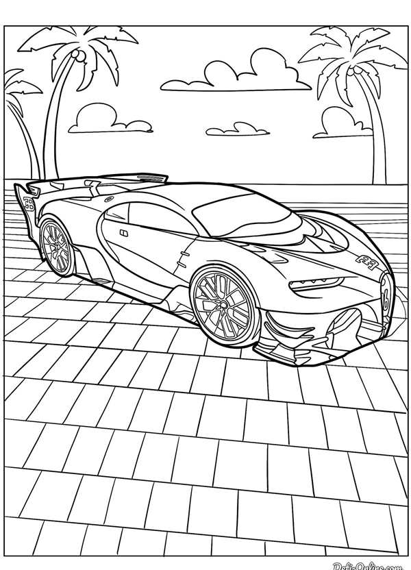 Раскраска Бугatti Veyron и пальм