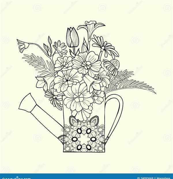 Раскраска лейка с цветами