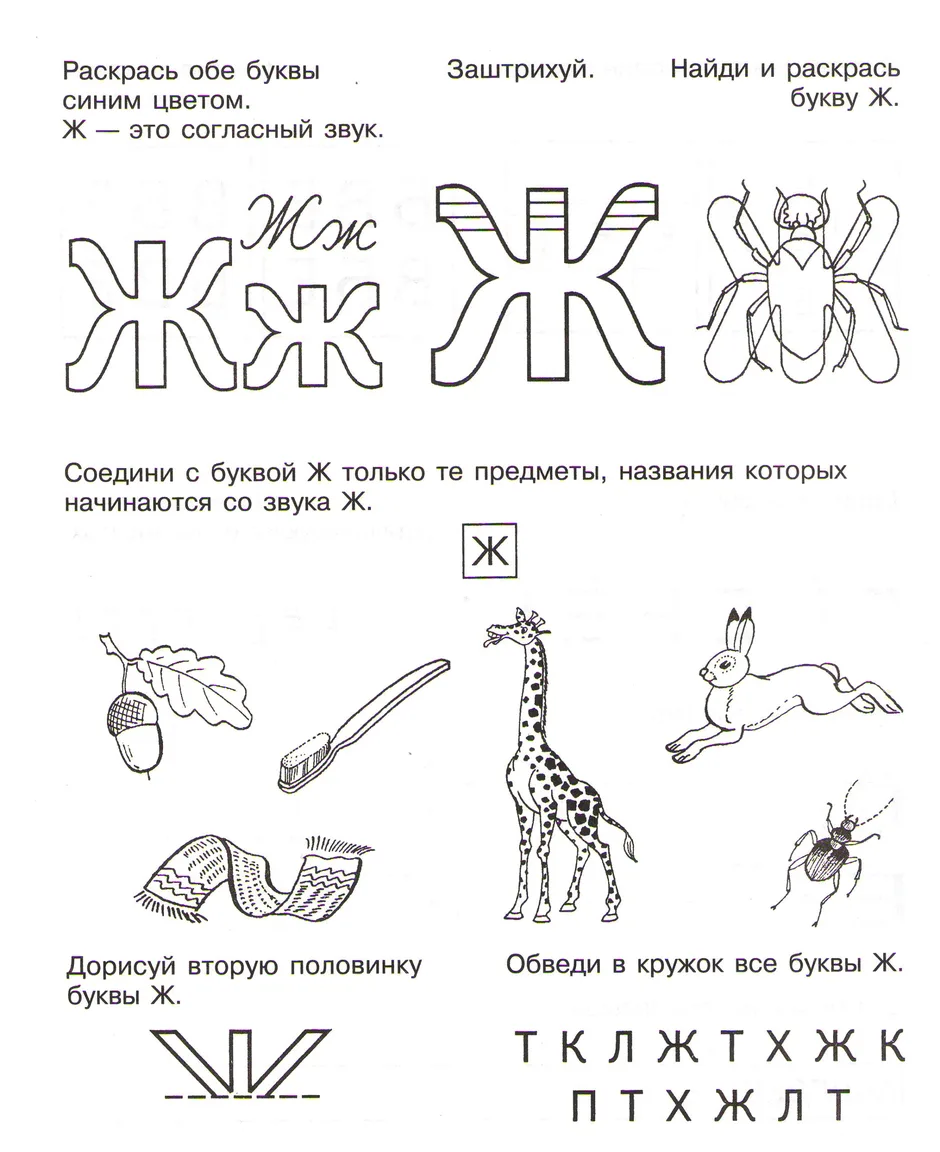 Буква ж задания для дошкольников 5 лет