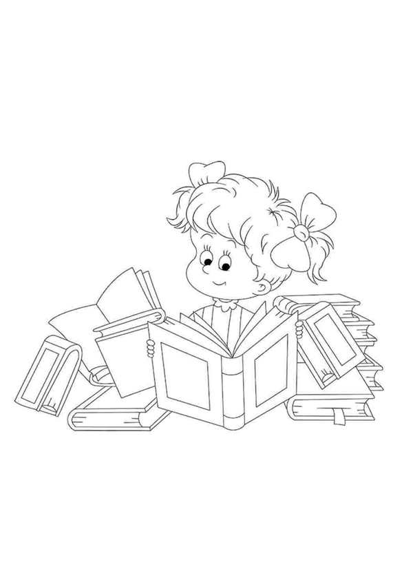 Раскраска Девочка Читает Книжку