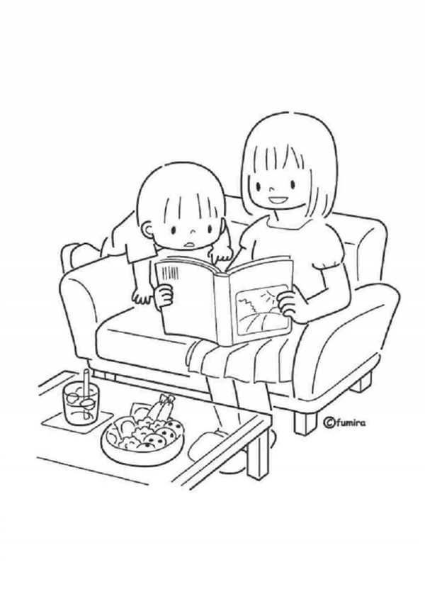 Раскраска Девочка Читает Книжку