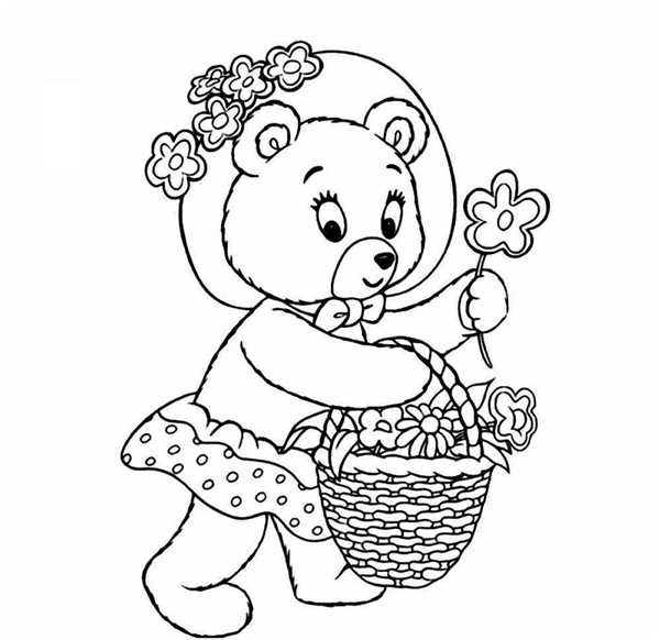 Раскраска Девочка с Корзинкой Цветов