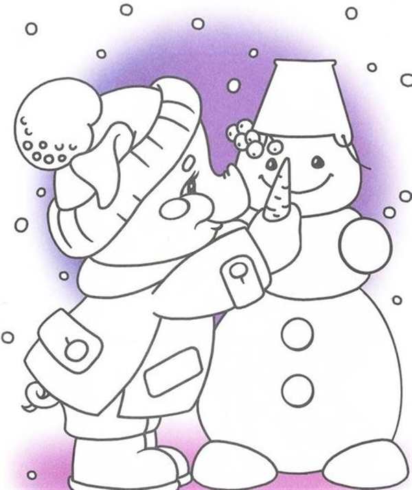 Снеговик раскраска для детей 3-4 лет